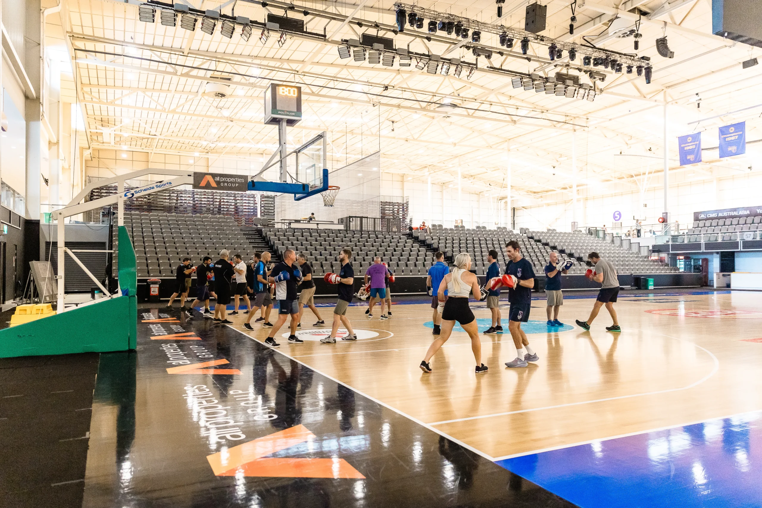 Boxing exercises for trainer students in gym